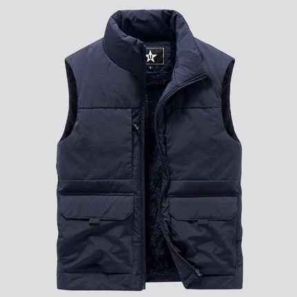 Workwear Vest Autumn and Winter Men's Fleece-lined Thickened Multi-bag Vest Outdoor Warm Waistcoat Photographic Fishing Clothes