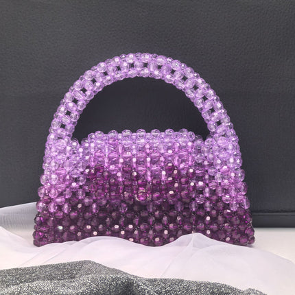 Handmade finished summer gradient color portable beaded woven women's bag diagonal horizontal fashion travel mobile phone bag wholesale