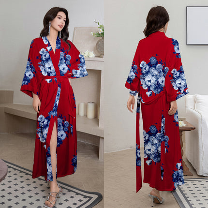 Yaoting New Style Satin Pajamas Women's Summer Large Size Light Luxury Seven-point Sleeve Cool Nightgown Bathrobe Home Clothes Women's WP2669