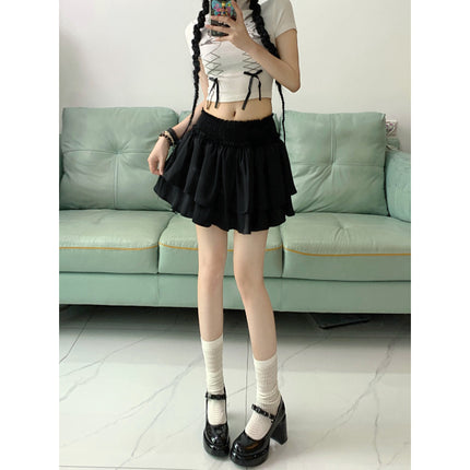 Design-Sense Ruffle Stitching Cake Skirt Women's Korean-Style Early Spring High Waist Pop Skirt Skirt Ballet A- Line Skirt