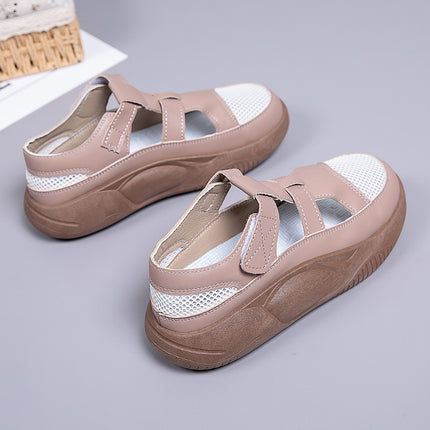 2026 Summer New Versatile White Shoes for Women, Hollow Anti-Slip Velcro Casual Shoes, Breathable Mesh Thick-Soled Sandals