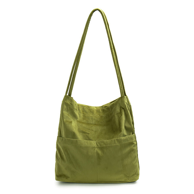 Cross-border export fashion avocado color corduroy tote bag green fresh large capacity shopping bag women's handbag