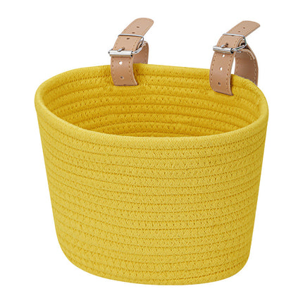 Hand-woven cotton rope children's bicycle front basket basket can put snacks toy basket foldable hanging basket