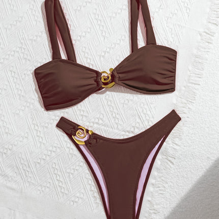 2025 New European and American Cross-border Bikini Solid Color Lace-up Low Waist Sexy Bikini Split Swimsuit Women's Swimwear