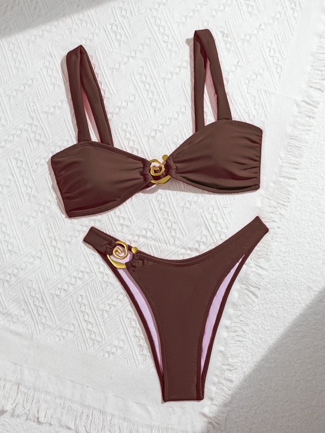 2025 New European and American Cross-border Bikini Solid Color Lace-up Low Waist Sexy Bikini Split Swimsuit Women's Swimwear