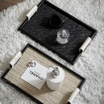 Light luxury jewelry hallway storage plate mid-ancient high-grade black leather aromatherapy tray French jewelry decoration sample