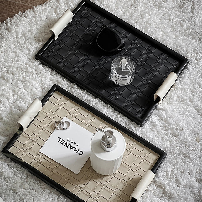 Light luxury jewelry hallway storage plate mid-ancient high-grade black leather aromatherapy tray French jewelry decoration sample
