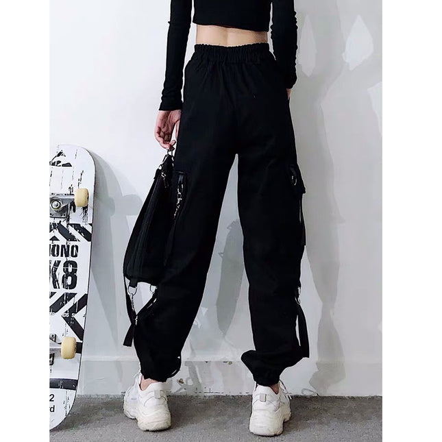 [Send Chain] Spring and Autumn Black Leg Overalls Women's Hip-Hop Trendy ins Straight Loose Bf Haren Pants for Children