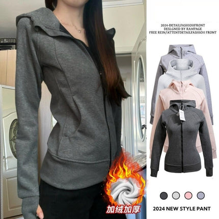 Women's Slim-Fit Fleece Hoodie Sports Fitness Cardigan Slimming Jacket Dopamine Korean Style Top Zipper Versatile Trendy