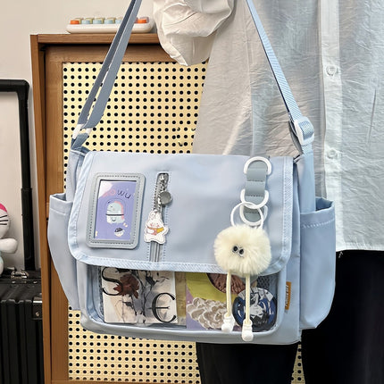 Japanese-Style Original Canvas Tote Bag, College Style Design, Casual Versatile Shoulder Bag, Lightweight Waterproof Burden-Reducing Crossbody Bag