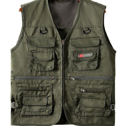 Men's Vest for Spring and Autumn, Padded for Middle-Aged and Elderly Men, Multi-Pocket Vest, Outdoor Fishing Casual Wear, Dad's Vest