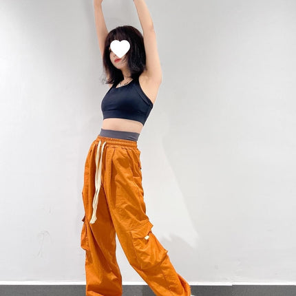 American-Style Ins Fleece-Lined Wide-Leg Retro Cargo Pants Loose Unisex Pocket Casual Street Dance Floor-Length Trousers Trendy