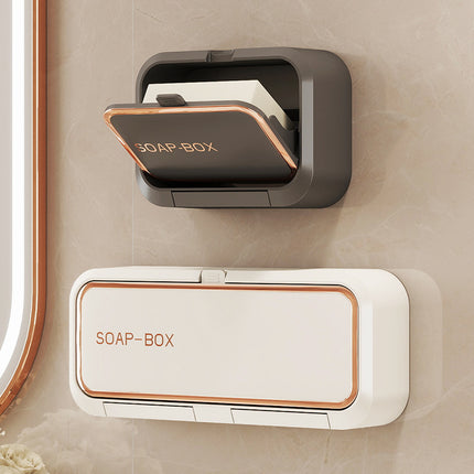 Wall-Mounted Soap Holder, Creative Punch-Free Soap Box for Home Bathroom, Flip-Top Drainage Storage Rack for Export