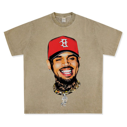 Cross-Border American Retro Chris Brown Chris Brown Printed Short-Sleeve T-Shirt Heavy Trendy Brand Versatile High Street