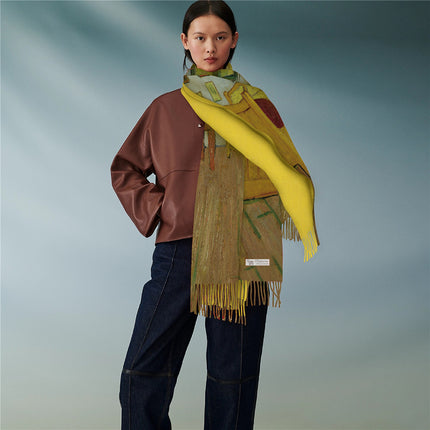 Winter Van Gogh series bedroom women's cashmere-like tassel thick warm shawl scarf all-match long scarf wholesale