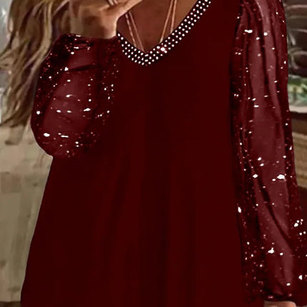 2025 Women's Tops Pure Sequin Tops Ruched Long Sleeve V Neck Casual Daily Vacation Polyester Autumn Mesh Sha