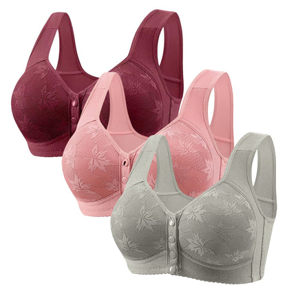 Large Cup 288【3-Piece Set】Cross-Border Front-Clasp Bra, Large Size, Vest-Style, Push-Up, Wireless, Thin Style