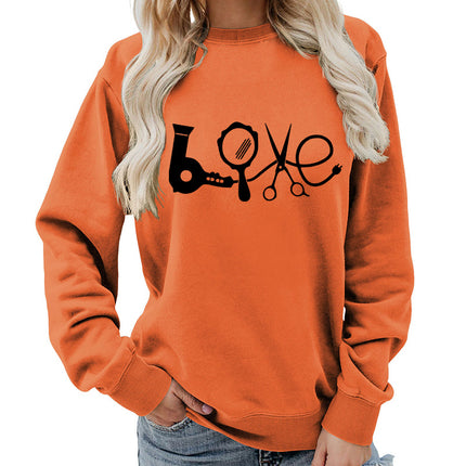 Hair Dryer Mirror Scissors Printed Round Neck Women's Top Sweatshirt Foreign Trade Supply Jacket Casual Loose European Size