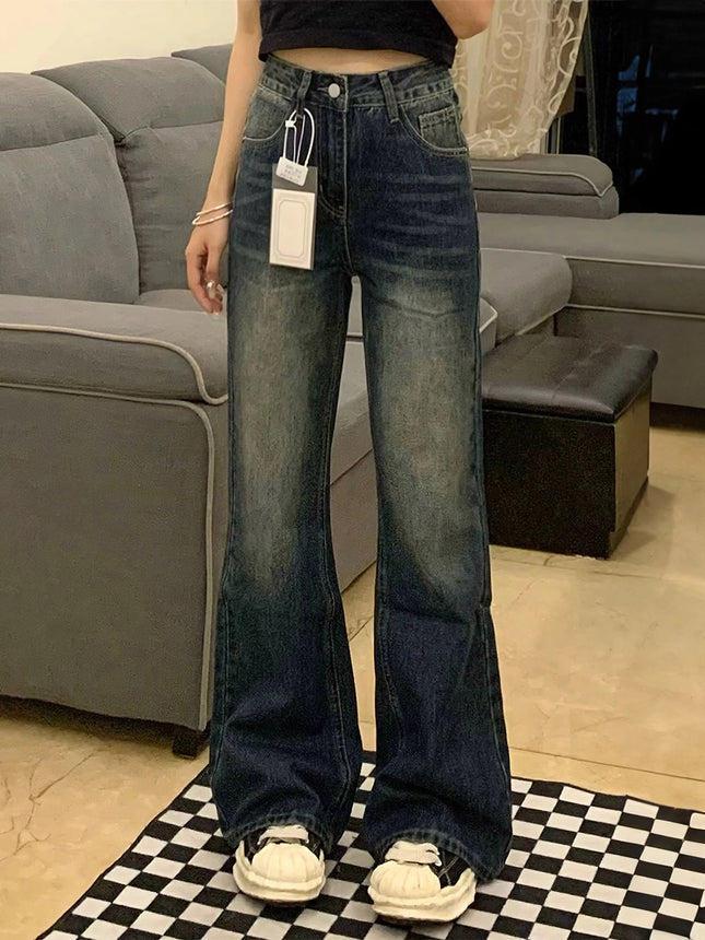 Vintage Flared Jeans for Women, Autumn New Style, Plus-Size, Pear-Shaped Figure, High-Waisted, Loose, Slimming, Wide-Leg Pants