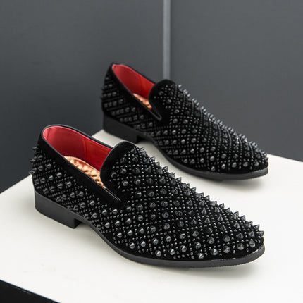 Men's Shoes Cross-border plus size New Leather Shoes Fashion Frosted Rivet Loafers Night Shop Hair Stylist Pointed Shoes