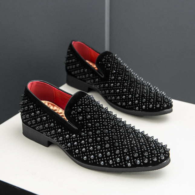 Men's Shoes Cross-border plus size New Leather Shoes Fashion Frosted Rivet Loafers Night Shop Hair Stylist Pointed Shoes