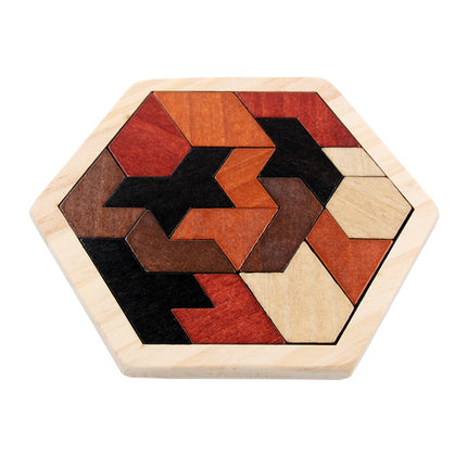 Wooden hexagon intelligence geometric puzzle cellular jigsaw puzzle honeycomb puzzle kindergarten baby toy