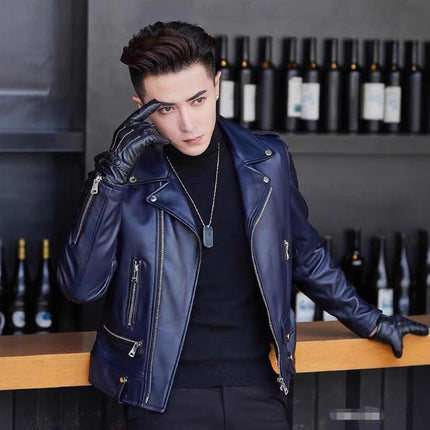 Men's Pu Leather Jacket Men's High-End 2025 New Spring & Fall Korean Style Slim Trendyy Motorcycle Jacket Men's Leather Jacket