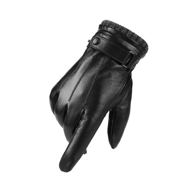 Leather Gloves Plus Velvet and Thickened Touch Screen Men's Warm Gloves Outdoor Cycling Men's Windproof and Anti-Slip Winter Driving