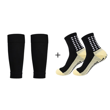 Cross-Border Foreign Trade Training Sweat-Absorbent and Breathable Set: Non-Slip Towel Bottom Adhesive Football Socks + Football Shin Guards