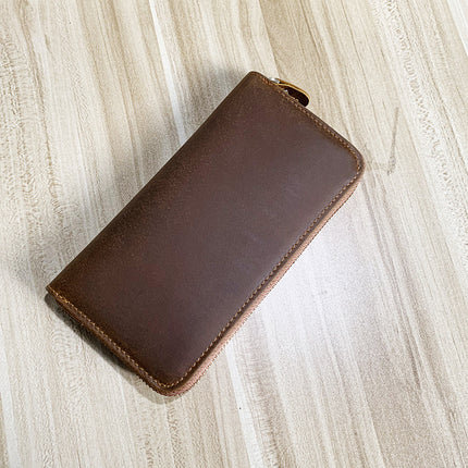 Crazy Horse Leather Men's Wallet Long Genuine Leather Mobile Phone Bag Zipper Hand Bag First Layer Cowhide Horizontal Business Retro Wallet