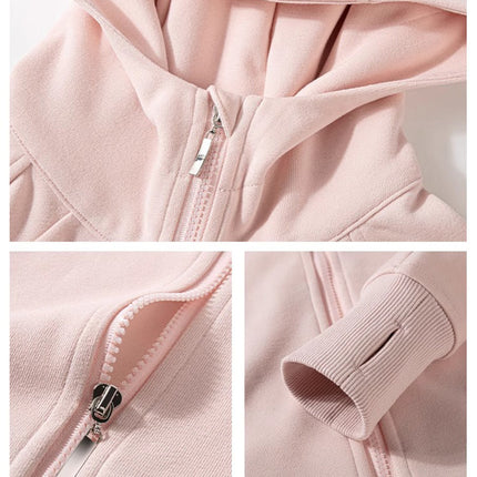 Pink Sweatshirt Women's Spring & Fall 2025 New Slim Waist Hooded Jacket Yoga Top Short Style for Small People