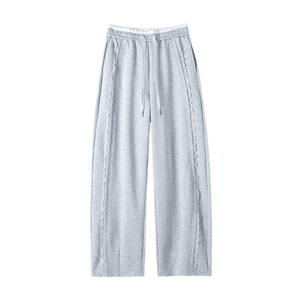Lace-Trimmed Sports Sweatpants for Women, Summer 2026 New Style, Banana-Shaped Loose-Fitting Slimming Drapey Floor-Length Wide-Leg Pants