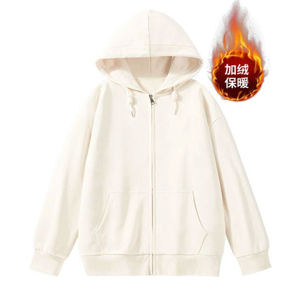 Light Version of Lazy Style New Loose Cardigan Zipper Hooded Sweatshirt Women's Top Jacket Fleece-Lined Thickeneded Blank Version Trendy