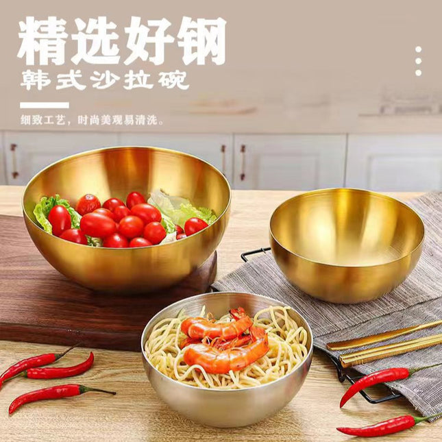 Stainless Steel Salad Bowl Korean Single-Layer Large Noodle Soup Cold Noodles Barbecue Instant Noodle Bowl Snail Noodles Mixed Rice Cooking Brushed