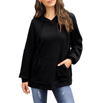 Shiying Pure Color Long-Sleeved Sweatshirt Women's Hoodie Textured Knitwear Slit Top Cross-Border Women's New Style