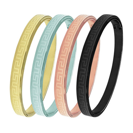 Fashionable Stainless Steel Buckle Bracelets for Men and Women, Great Wall Pattern, Multiple Sizes, Ready-Made Wholesale Accessories