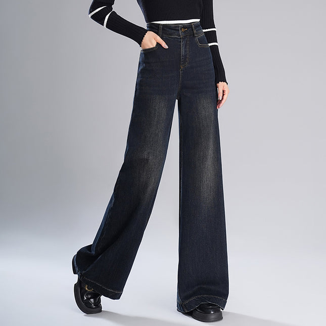 Authentic Wide-Leg Jeans for Women 2025 Spring New High-Waisted Slimming Drape Versatile Straight-Leg Floor-Length Pants
