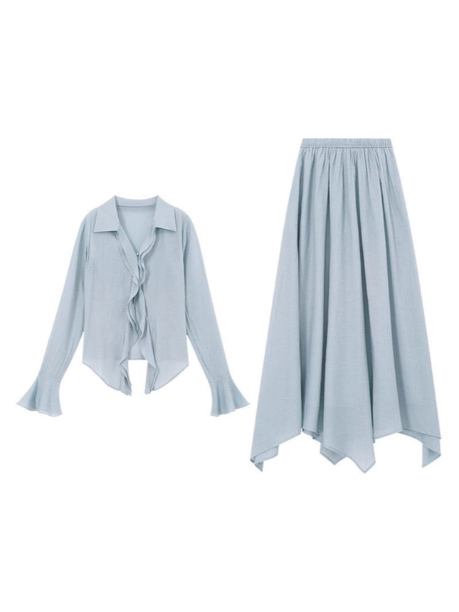 Autumn and winter wear a set of high-end sense long sleeve dress small fragrant style shirt long skirt suit two-piece suit for women