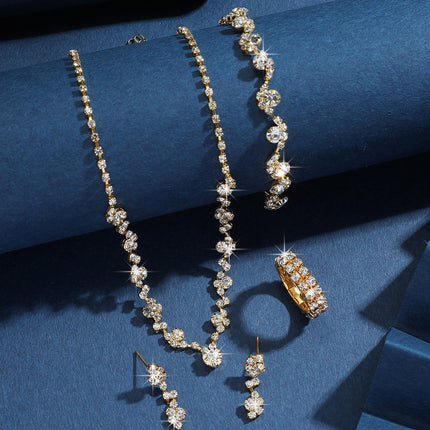 Wedding Fashion Hot Selling Jewelry suit European and American Temperament Gold and Silver Diamond Necklace Bracelet Earrings suit
