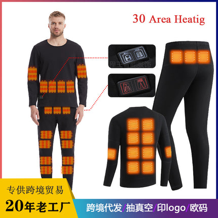 Explosions Smart 30 Zone Heating Thermal Underwear for Men and Women USB Charging Solid Color Thickened Cold-proof suit Constant Temperature