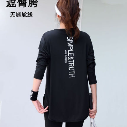 Mid-Length Hip-Covering Running Trendy Fitness Clothing Women's Tops Loose Belly-Covering Quick-Drying Yoga Large Size Spring and Autumn Clothing