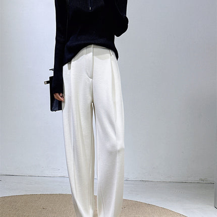 Pet Fans: Autumn and Winter New Style Wool Acetate White Wide-Leg Pants for Women, Woolen Suit Pants, Soft and Waxy Extended Casual Pants