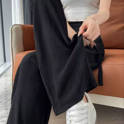 2025 Summer New Ice Silk High-Waisted Drapey Casual Wide-Leg Pants Cool Sun-Protective Sports Pants Women's Sweatpants Trendy