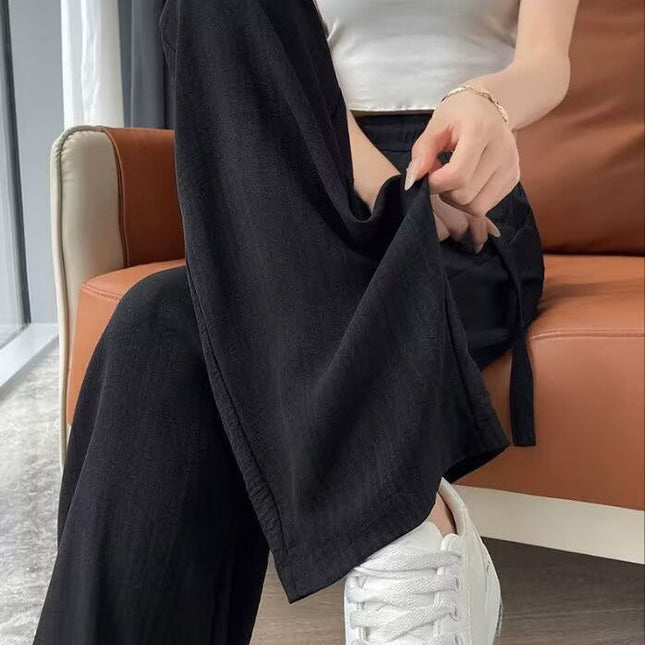 2025 Summer New Ice Silk High-Waisted Drapey Casual Wide-Leg Pants Cool Sun-Protective Sports Pants Women's Sweatpants Trendy