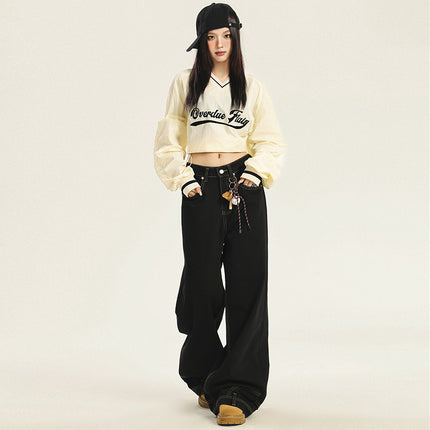 2024 Autumn and Winter New American Style Retro Washed Anti-Wearing Design Men's and Women's Handsome Loose Wide-Leg Jeans Women