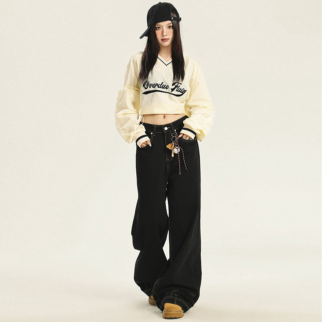2024 Autumn and Winter New American Style Retro Washed Anti-Wearing Design Men's and Women's Handsome Loose Wide-Leg Jeans Women