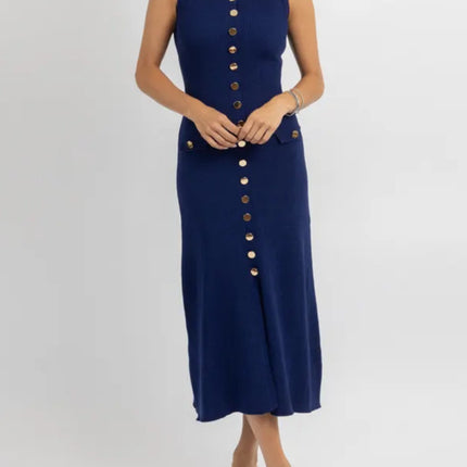 Cross-Border European and American Clothing Aliexpress Hot Wholesale European and American Style Women's Solid Color Sleeveless Knitted Mid-Length Dress