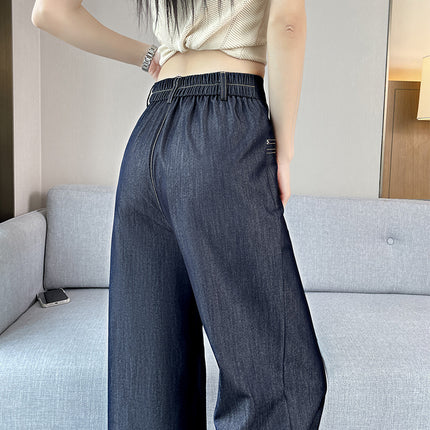 Denim Blue Wide-Leg Jeans for Women 2026 New High-Waisted Petite Height-Enhancing Loose Drapey Floor-Length Straight Pants
