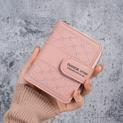 Factory New Women's Wallet Short Zipper Large Capacity Coin Purse All-match Embroidered Color Clutch Card Bag