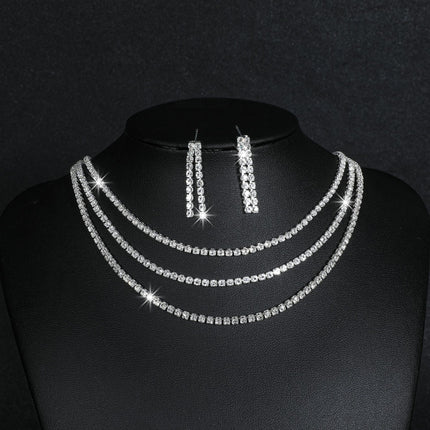 Europe and the United States cross-border hot diamond sparkling necklace earrings two-piece wedding dress accessories fashion jewelry suit